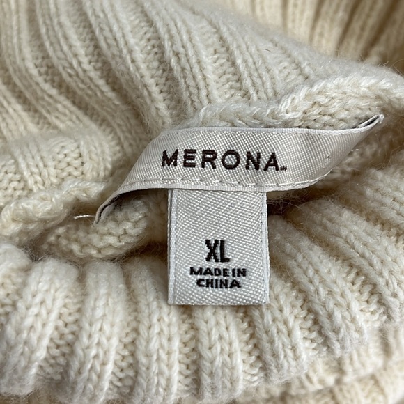 Merona Wool Angora Cashmere Blend Turtleneck Sweater Cream Cable Knit Women's XL - Picture 8 of 11